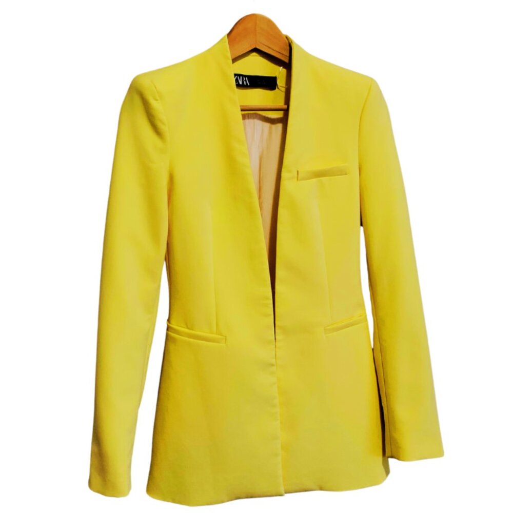 ZARA YELLOW COLLARLESS BLAZER JACKET SIZE XS